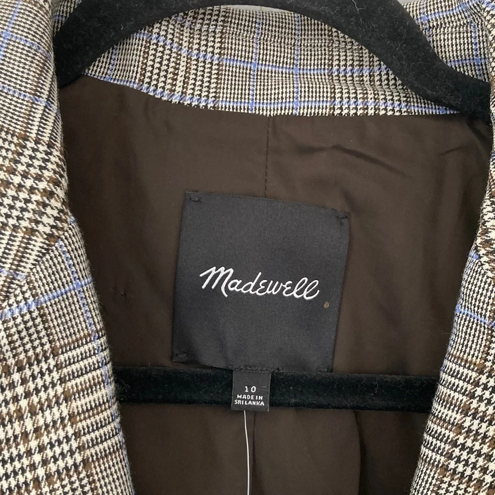 Madewell Italian Wool Fabric Houndstooth Plaid Blazer w/Contrast Felted Collar - Picture 2 of 16